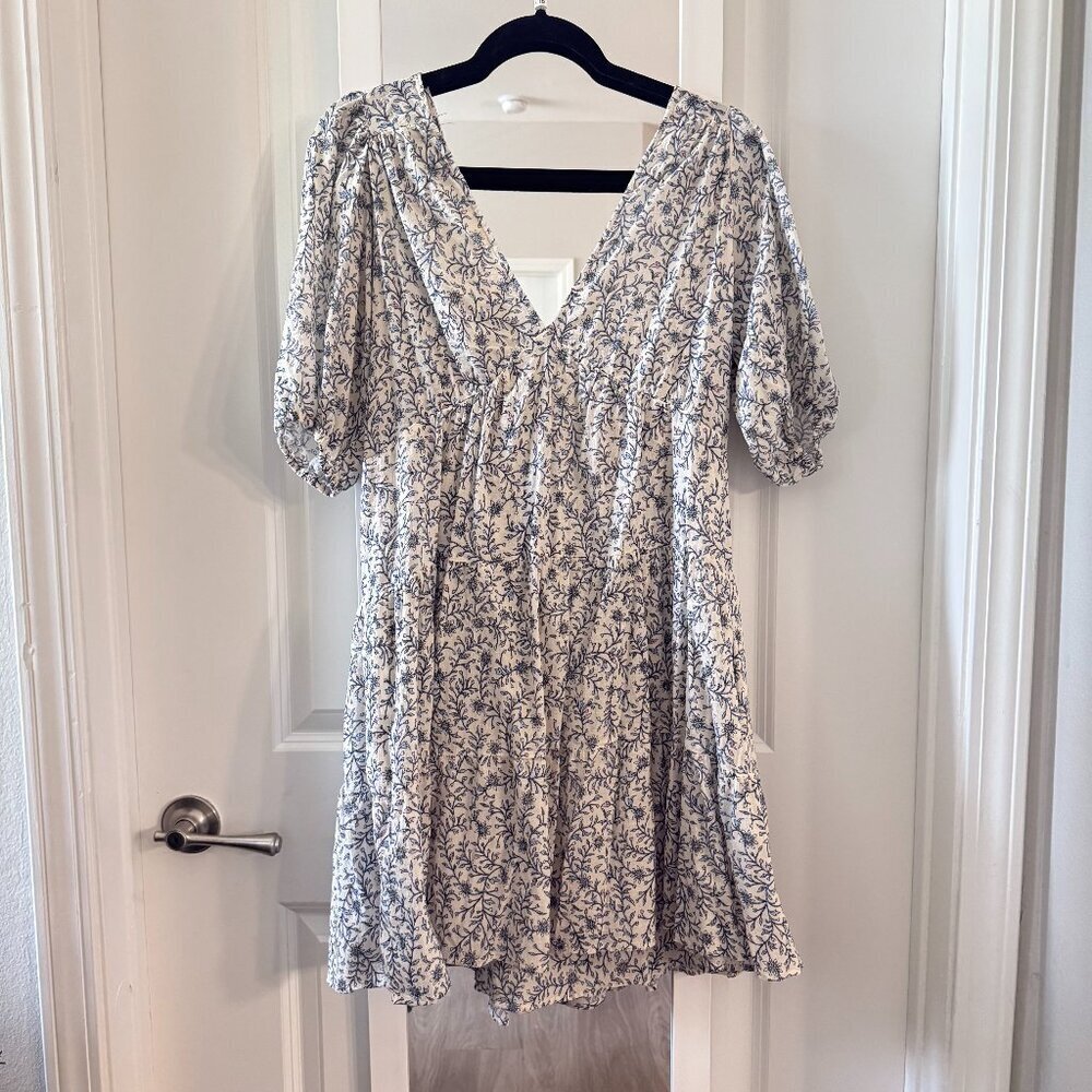 Xirena Floral Puff Sleeve Cotton Mini Dress – Size L - Picture 2 of 6